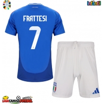 Camisa de Futebol Itália Davide Frattesi #7 Equipamento Principal Infantil Europeu 2024 Manga Curta (+ Calças curtas)